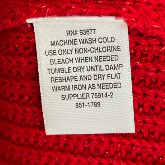 Red cable knit sweater with metallic thread, Liz Clairborn size XL cotton - Picture 4 of 6